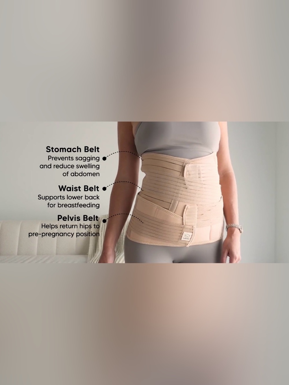 KeaBabies Beige 3 in 1 Postpartum Adjustable Belly Support Recovery Wrap Band